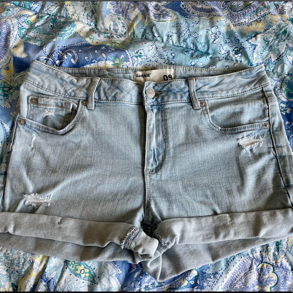 Garage Denim Shorts size 09 / 33inch waist distressed arctic blue
